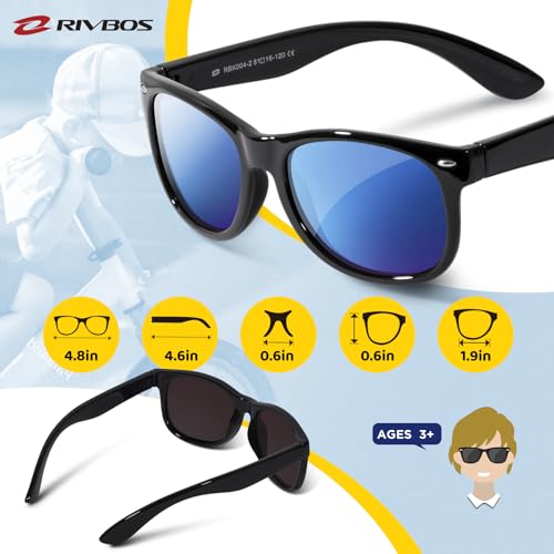 RIVBOS Kids Sunglasses Boys with Strap Polarized Rubber Flexible Shades for Toddler and Children Age 3-10 RBK004-2 Black Ice Blue Lens - Image 5