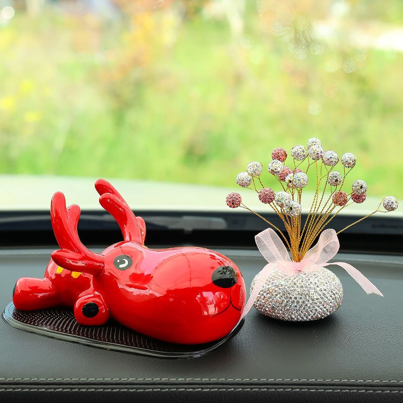 New Premium Ceramic Deer Car Ornament - Safe Journey Dashboard Decoration
