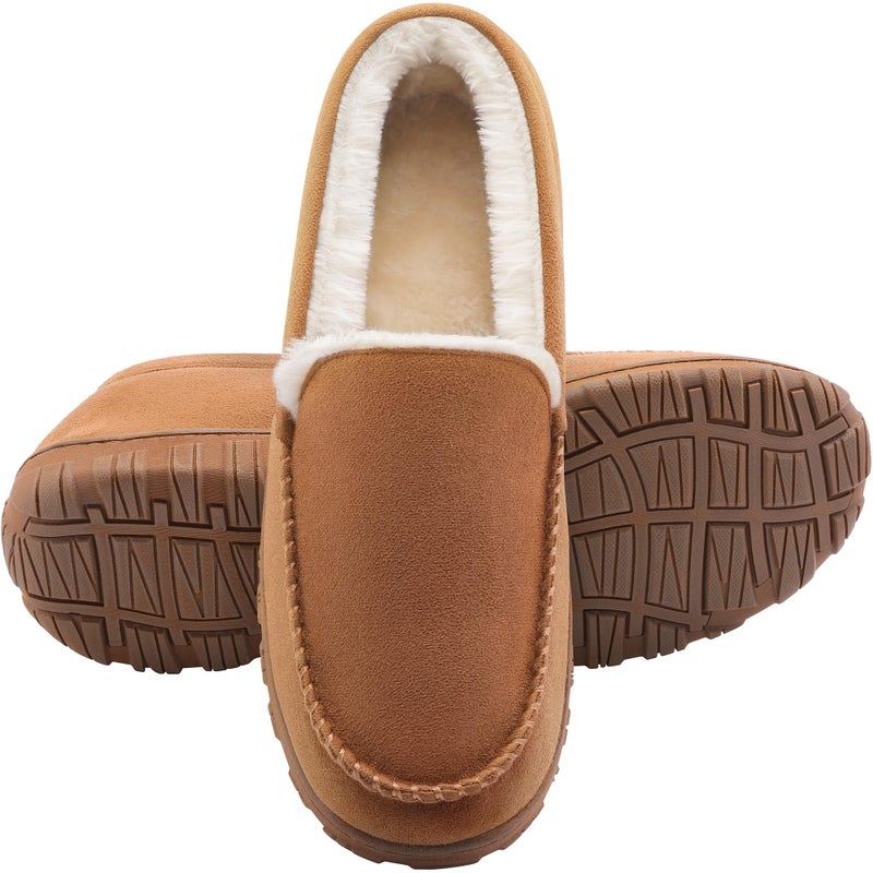 shoeslocker Slippers for Men Size 10.5 Mens Slippers Warm Indoor Outdoor Beige - Image 1