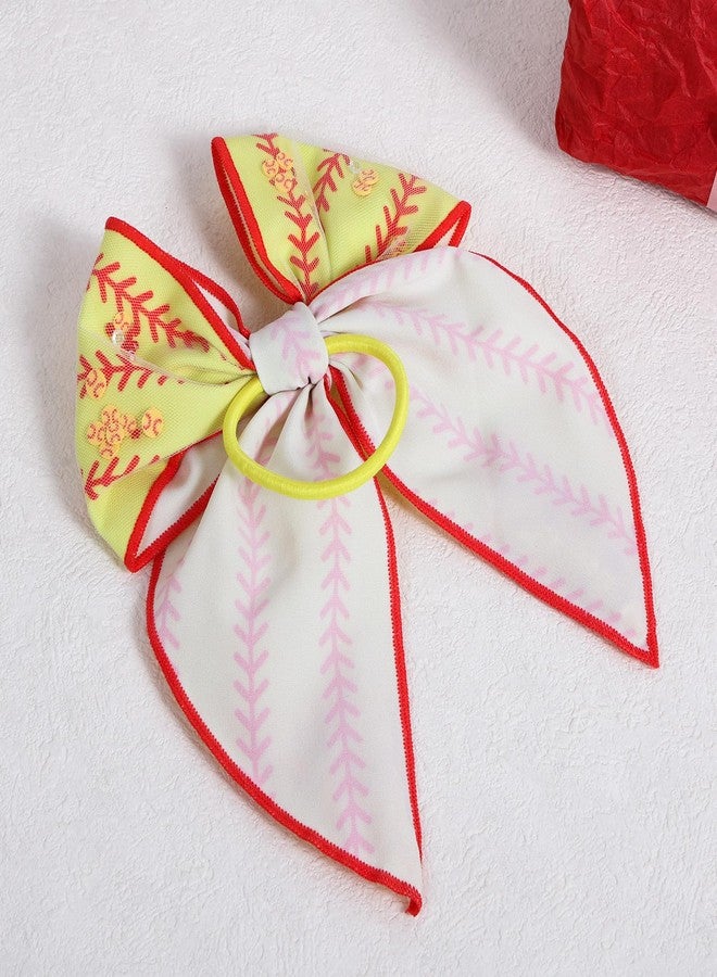 Miroksh 5.5" Yellow Softball Cheer Bow Hair Ties Accessory Large Mesh Tulle Fable Bow Ponytail Holder Elastic Hair Band Game Day Baeball Sports Gift for Cheerleader Girls Player Fans - Image 5