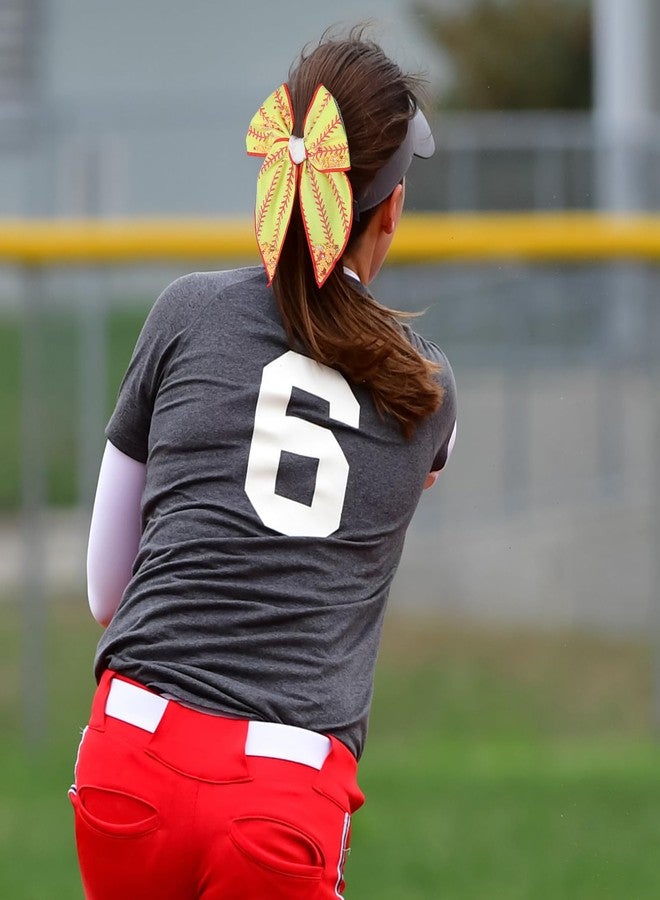 Miroksh 5.5" Yellow Softball Cheer Bow Hair Ties Accessory Large Mesh Tulle Fable Bow Ponytail Holder Elastic Hair Band Game Day Baeball Sports Gift for Cheerleader Girls Player Fans - Image 3
