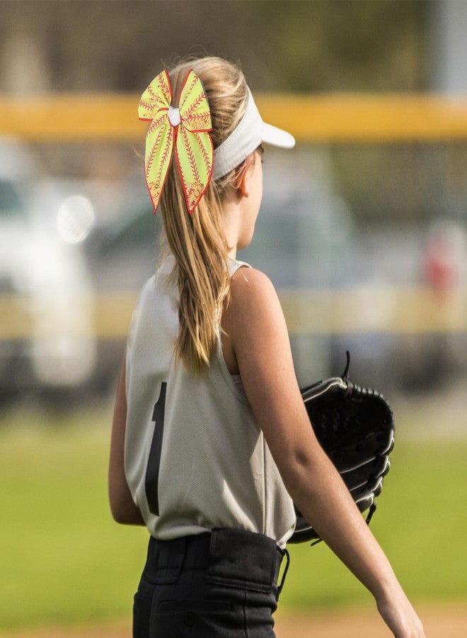 Miroksh 5.5" Yellow Softball Cheer Bow Hair Ties Accessory Large Mesh Tulle Fable Bow Ponytail Holder Elastic Hair Band Game Day Baeball Sports Gift for Cheerleader Girls Player Fans - Image 4