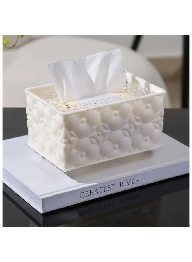 White Jacquard Rabbit Tissue Box Floral Design Durable Plastic For Home Kitchen Bathroom - Image 3
