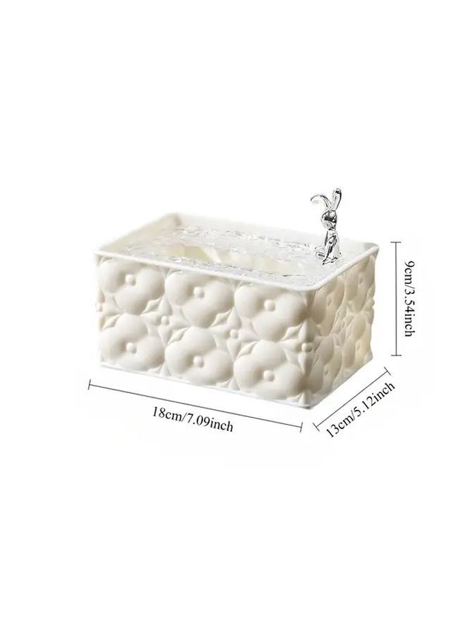 White Jacquard Rabbit Tissue Box Floral Design Durable Plastic For Home Kitchen Bathroom - Image 2