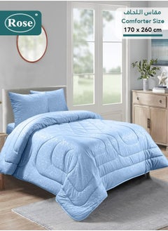 Rose ROSE Luxurious Flory Comforter, Premium Cotton Alternative Microfiber, Set of 4 pieces, Super Soft Cozy Breathable Cooling Lightweight, Extra Twin size 260x170 cm, Light Blue  - Image 1