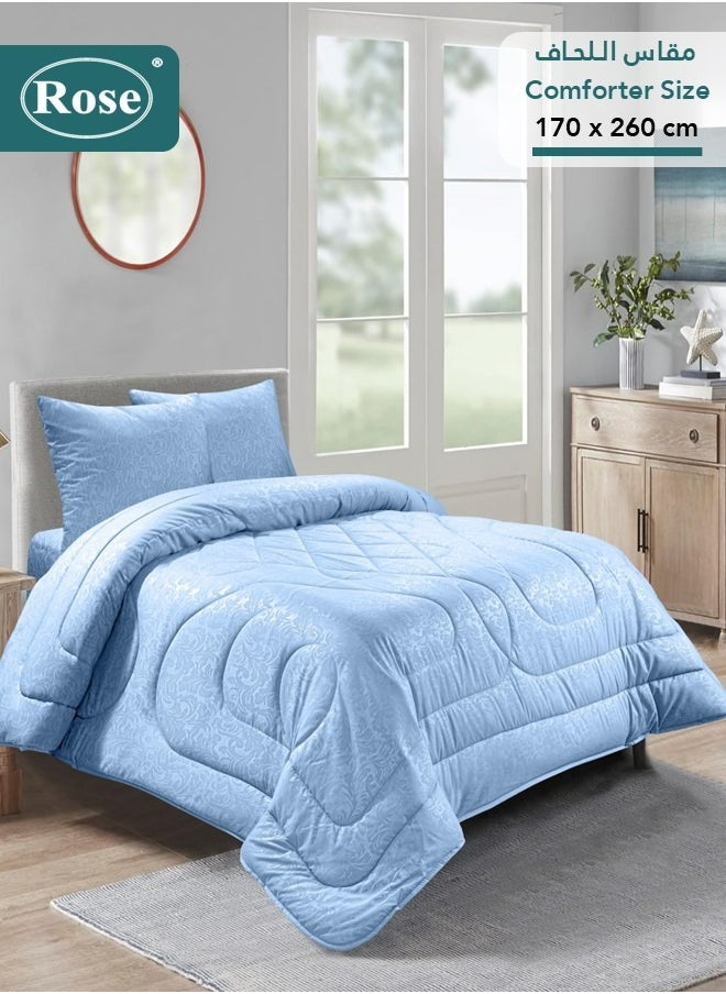 Rose ROSE Luxurious Flory Comforter, Premium Cotton Alternative Microfiber, Set of 4 pieces, Super Soft Cozy Breathable Cooling Lightweight, Extra Twin size 260x170 cm, Light Blue  - Image 1