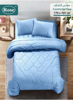 Rose ROSE Luxurious Flory Comforter, Premium Cotton Alternative Microfiber, Set of 4 pieces, Super Soft Cozy Breathable Cooling Lightweight, Extra Twin size 260x170 cm, Light Blue  - Image 3