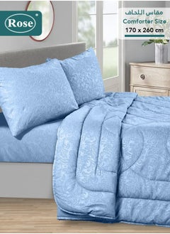 Rose ROSE Luxurious Flory Comforter, Premium Cotton Alternative Microfiber, Set of 4 pieces, Super Soft Cozy Breathable Cooling Lightweight, Extra Twin size 260x170 cm, Light Blue  - Image 2