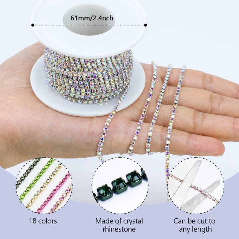 Dowarm 10 Yards 2MM Crystal Rhinestone Close Chain Trim for Sewing Crocs Shoes Clothes Cups, SS6 Claw Rhinestone Chain for Craft Jewelry Wedding Bouquet DIY Decoration, Silver AB - Image 3