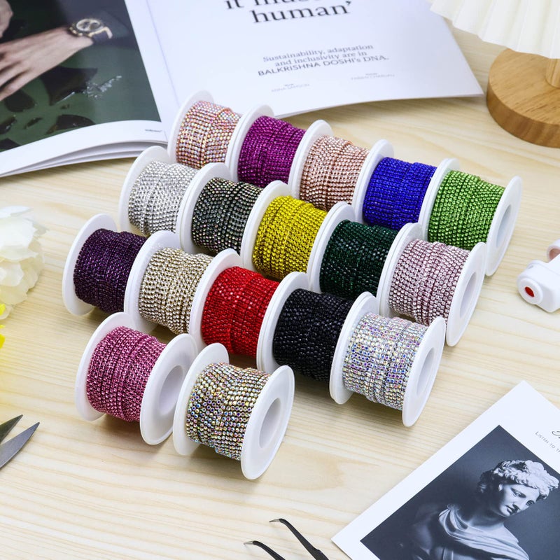 Dowarm 10 Yards 2MM Crystal Rhinestone Close Chain Trim for Sewing Crocs Shoes Clothes Cups, SS6 Claw Rhinestone Chain for Craft Jewelry Wedding Bouquet DIY Decoration, Silver AB - Image 4
