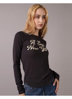 American Eagle AE Long-Sleeve Long & Lean Logo Graphic Thermal T-Shirt  - Image 1