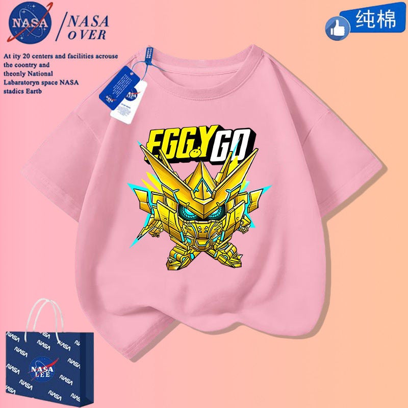 Nasa Joint Egg Boy Golden Knight Pure Cotton Short-Sleeved Boys Handsome Cartoon T-Shirt Big Kids Fashionable Half-Sleeved - Image 4
