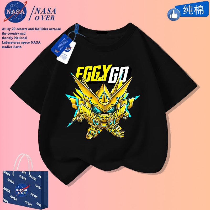Nasa Joint Egg Boy Golden Knight Pure Cotton Short-Sleeved Boys Handsome Cartoon T-Shirt Big Kids Fashionable Half-Sleeved - Image 2
