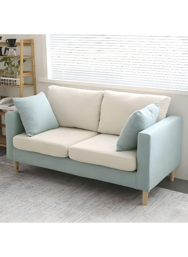 Comfynest Fabric Loveseat with Square Arms and Bolster Pillows in a Modernist Style (Mint Green Off White)  - Image 1