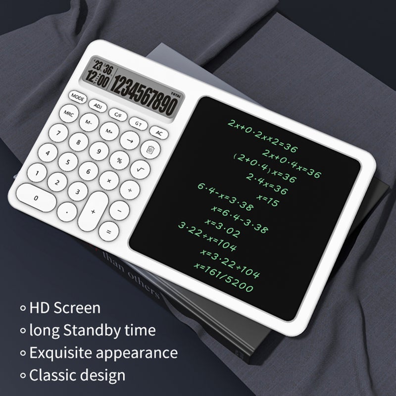 10 Digit Calculator with Writing Tablet Time Function LCD Display Desk Calculator with Erasable Handwriting Notepad Basic Calculator for Office School Home Business - Image 4