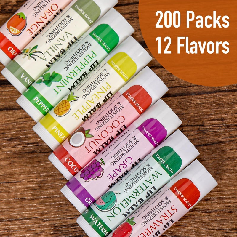 AZEN 200 Pack Lip Balm, Natural Lip Balm Bulk, Lip Care Product, Moisturizing Lip Balms for dry cracked lips, Valentines Gifts Easter Basket Stuffers - 12 Flavors - Image 3