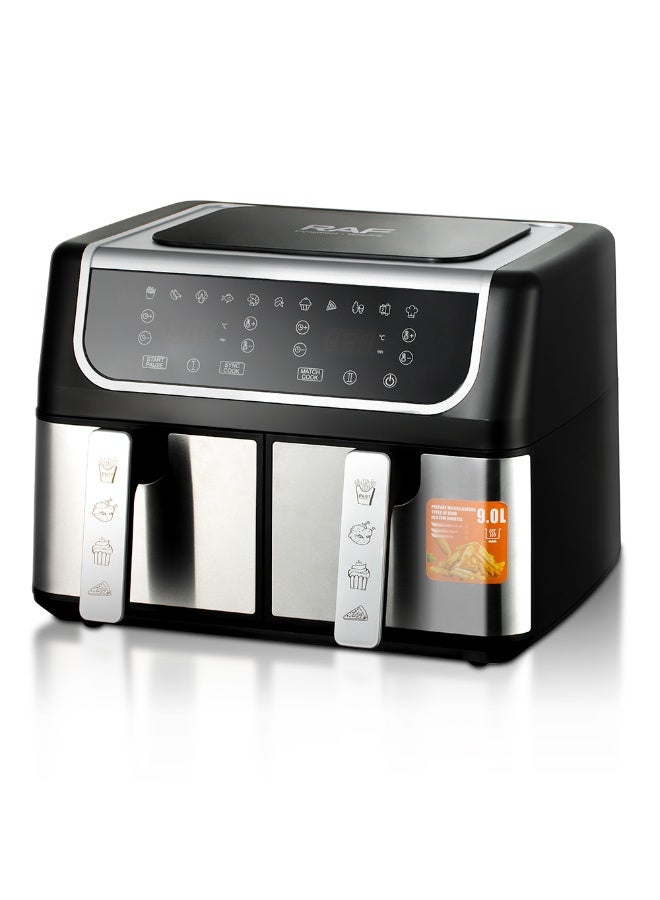 RAF 1700W Dual Air Fryer 4.5L + 4.5L | 9L Family Capacity | Reduce Oil by 80% | 360° Hot Air Circulation | Easy to Clean Multi-Function Digital Air Fryer Oven - Image 2