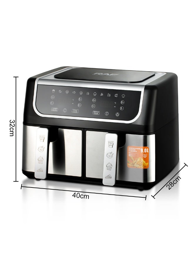 RAF 1700W Dual Air Fryer 4.5L + 4.5L | 9L Family Capacity | Reduce Oil by 80% | 360° Hot Air Circulation | Easy to Clean Multi-Function Digital Air Fryer Oven - Image 4