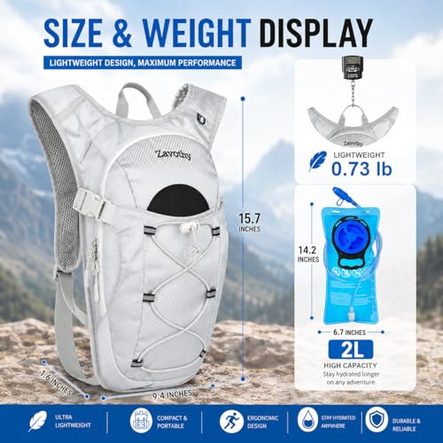 Zavothy Lightweight Hydration Backpack with 2L Water Bladder Water Backpack Hydration Pack for Cycling Running Biking Hiking Backpack Silver - Image 3