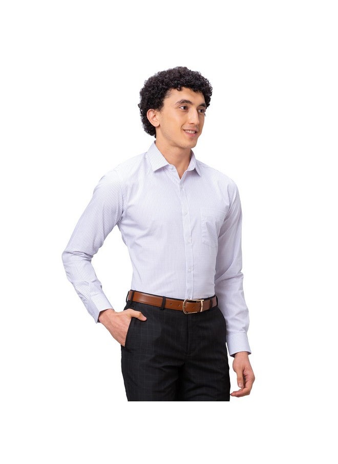 Park Avenue - Park Avenue Men's Slim Fit Pure Cotton Full Sleeve Semi Cutaway Collar Stripe Pattern Light Violet Formal Shirt (Size: 39)-PMSX18010-V2 - Image 1