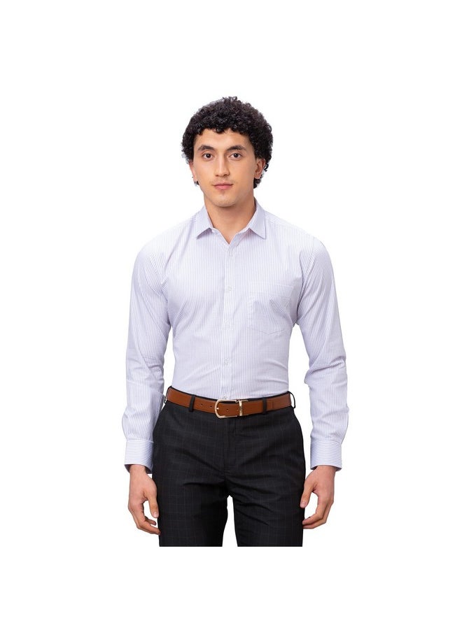 Park Avenue - Park Avenue Men's Slim Fit Pure Cotton Full Sleeve Semi Cutaway Collar Stripe Pattern Light Violet Formal Shirt (Size: 39)-PMSX18010-V2 - Image 1
