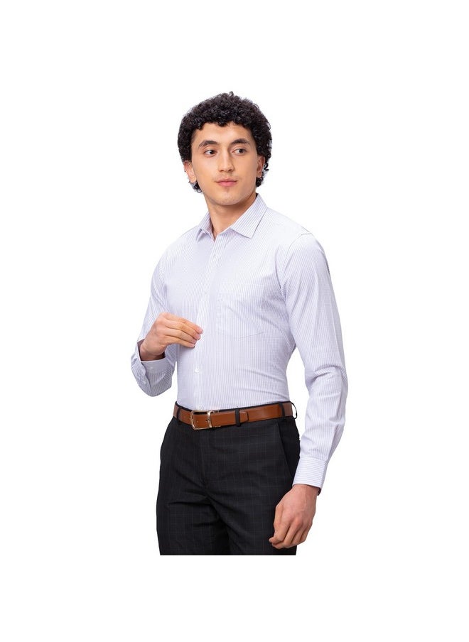 Park Avenue - Park Avenue Men's Slim Fit Pure Cotton Full Sleeve Semi Cutaway Collar Stripe Pattern Light Violet Formal Shirt (Size: 39)-PMSX18010-V2 - Image 1