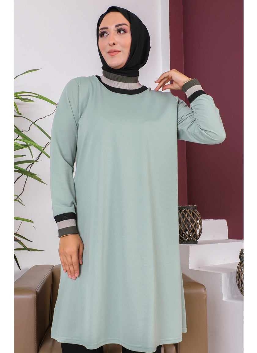 Sefa Merve Plus Size Ribbed Tunic 2030-02 Mint Green  - Image 1