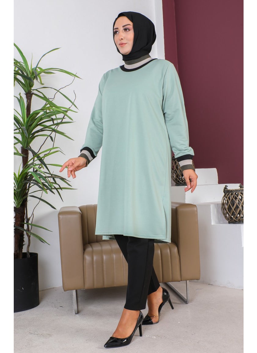 Sefa Merve Plus Size Ribbed Tunic 2030-02 Mint Green  - Image 2