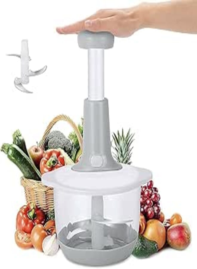 Qebham Hand Press Food Vegetable Chopper Manual Hand Held Push Chopper Vegetables, Herbs, Potato, Tomato, Garlic Onions for Salsa, Salad, Pesto, Hummus