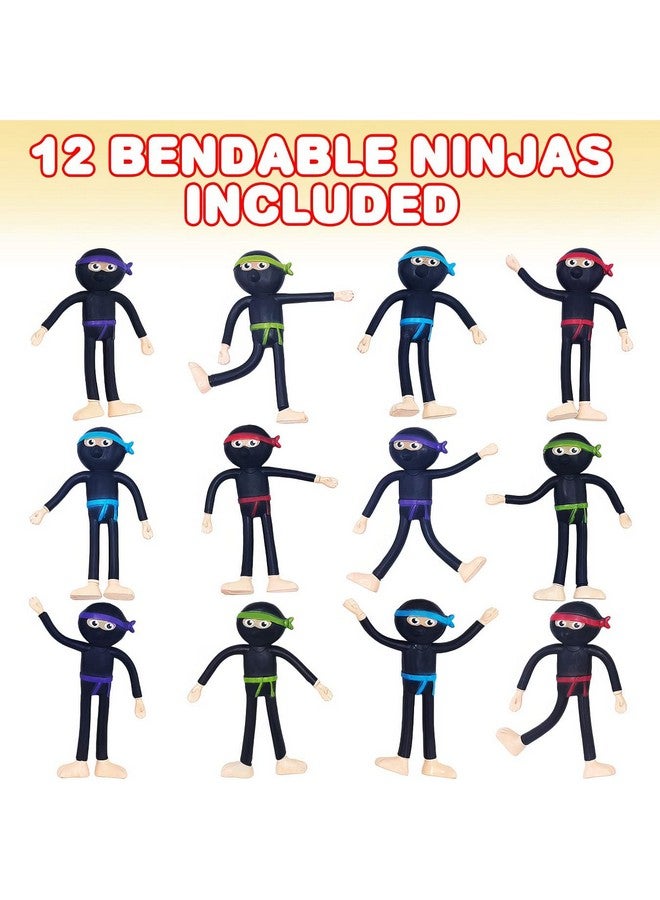 ArtCreativity مجموعة شخصيات نينجا قابلة للانحناء مكونة من 12 لعبة نينجا قابلة للانحناء للأطفال هدايا حفلات نينجا للأولاد والبنات ألعاب تخفيف التوتر للأطفال حشوات أكياس الهدايا وملء البيينات - Image 3
