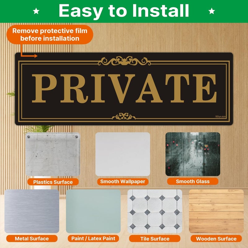 Afuven Private Signs 9 x 3 Inch Private Door Signs with 3M Self Adhesive for Office Business Restaurant Hotel Commercial Privacy Signs Easy Installation Without Any Tools, 2 Pack - Image 5
