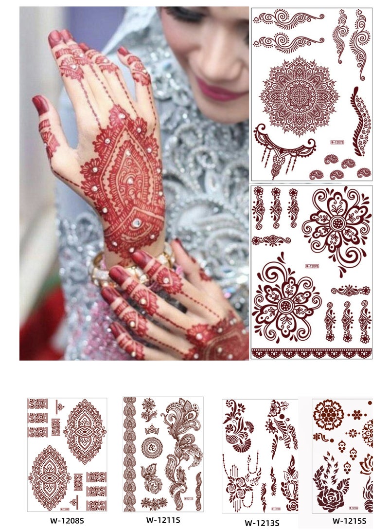 8 Sheets of Brownish Red Henna Tattoo Stickers Mehndi Design Temporary Waterproof Tattoo Stickers Ramadan Eid Mubarak Gift - Image 1