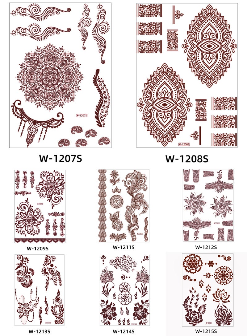 8 Sheets of Brownish Red Henna Tattoo Stickers Mehndi Design Temporary Waterproof Tattoo Stickers Ramadan Eid Mubarak Gift - Image 2