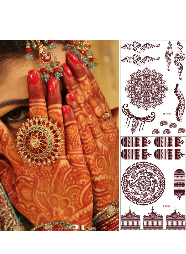 8 Sheets of Brownish Red Henna Tattoo Stickers Mehndi Design Temporary Waterproof Tattoo Stickers Ramadan Eid Mubarak Gift - Image 4