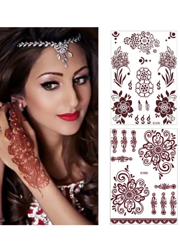8 Sheets of Brownish Red Henna Tattoo Stickers Mehndi Design Temporary Waterproof Tattoo Stickers Ramadan Eid Mubarak Gift - Image 5