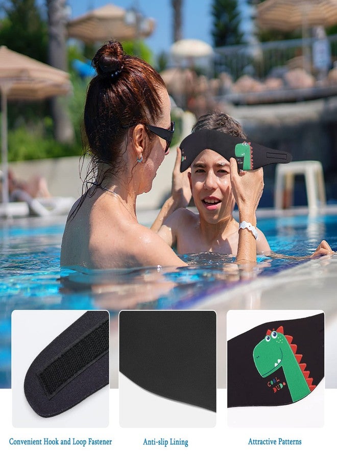 HeySplash Swimming Headband, Neoprene Waterproof High Elastic Hair Band with Living Unicorn Pattern for Swimming and Surfing, S - Black Dinosaur - Image 5