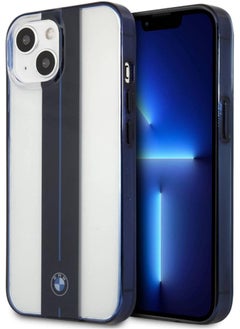 BMW Bmw Pc Transparent Hard Case With Navy Middle Stripe & Light Blue Line With Navy Edges For Iphone 13 (6.1 Inches) -Transprent  - Image 1