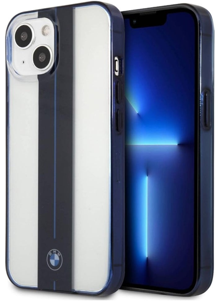 BMW - Bmw Pc Transparent Hard Case With Navy Middle Stripe & Light Blue Line With Navy Edges For Iphone 13 (6.1 Inches) -Transprent - Image 1