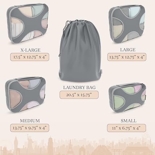Shacke Premium 5 Packing Cubes Set - Lightweight Mesh Travel Luggage Organizers with Laundry Bag, 5-Piece Suitcase Storage System (Charcoal Gray) - Image 4