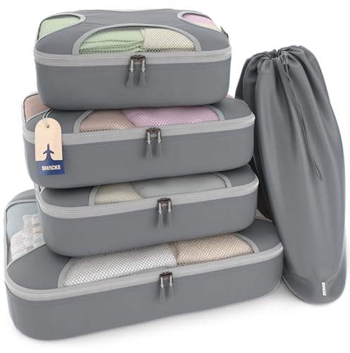 Shacke Premium 5 Packing Cubes Set - Lightweight Mesh Travel Luggage Organizers with Laundry Bag, 5-Piece Suitcase Storage System (Charcoal Gray) - Image 1
