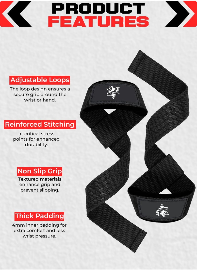 Weight Lifting Straps, Gym Straps for Weight Lifting Support, Powerlifting, Bodybuilding & Fitness, Adjustable Wrist Straps for Men & Women - Strength Training Gym Accessories (Black)