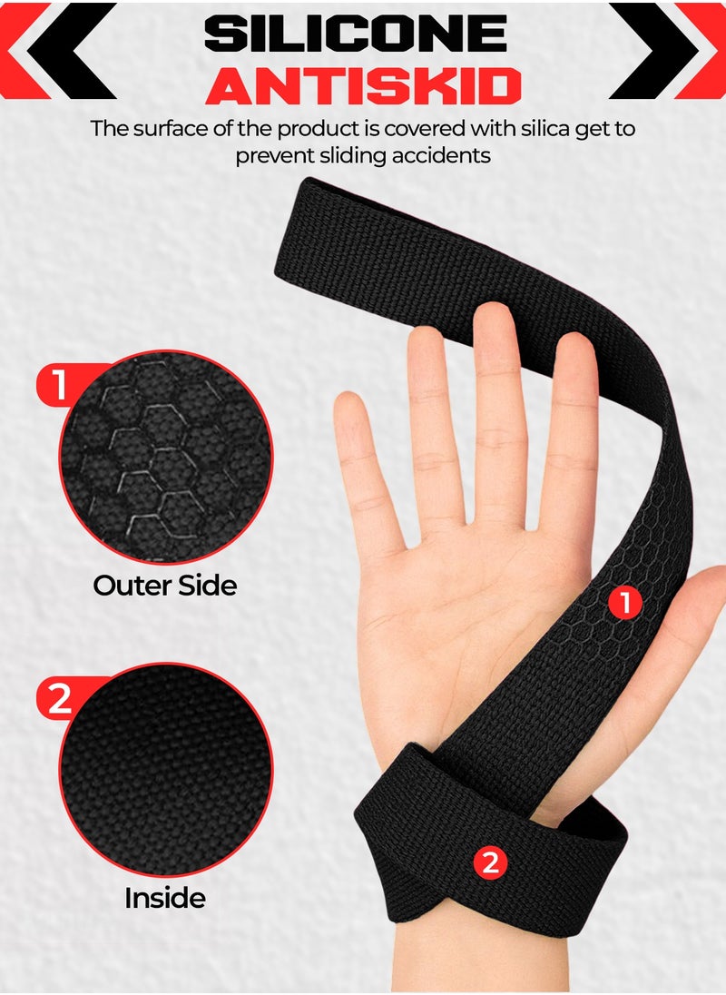 Weight Lifting Straps, Gym Straps for Weight Lifting Support, Powerlifting, Bodybuilding & Fitness, Adjustable Wrist Straps for Men & Women - Strength Training Gym Accessories (Black)