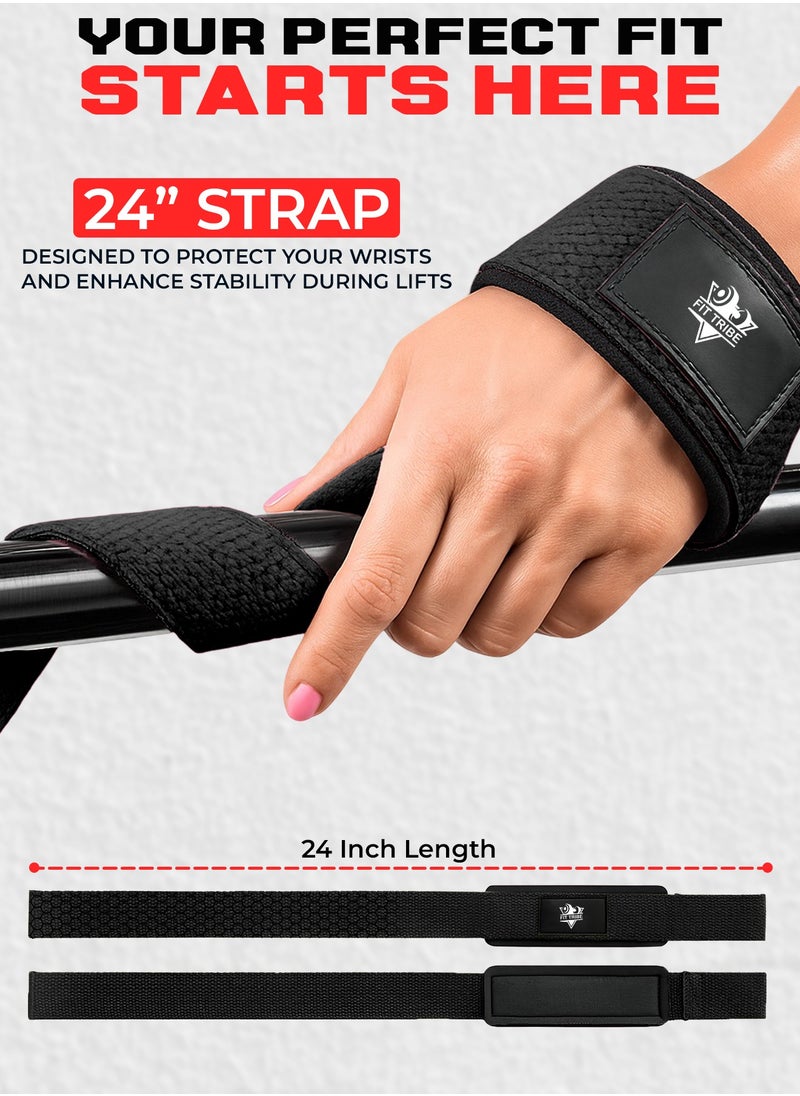 Weight Lifting Straps, Gym Straps for Weight Lifting Support, Powerlifting, Bodybuilding & Fitness, Adjustable Wrist Straps for Men & Women - Strength Training Gym Accessories (Black)