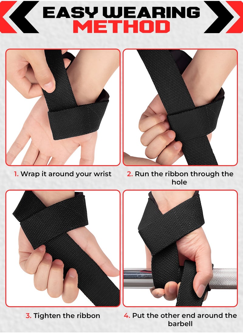 Weight Lifting Straps, Gym Straps for Weight Lifting Support, Powerlifting, Bodybuilding & Fitness, Adjustable Wrist Straps for Men & Women - Strength Training Gym Accessories (Black)