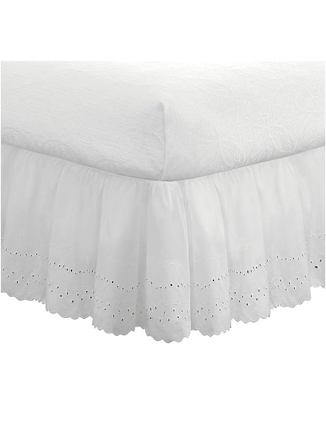 erorex Ideas Ruffled Eyelet Bed Skirt Dust Ruffle With Gathered Styling And Embroidered Details 14 Inch Drop Length Full White  - Image 1