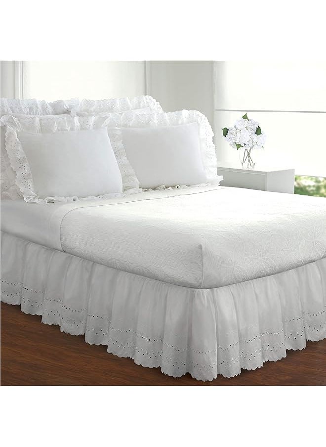 erorex Ideas Ruffled Eyelet Bed Skirt Dust Ruffle With Gathered Styling And Embroidered Details 14 Inch Drop Length Full White  - Image 2
