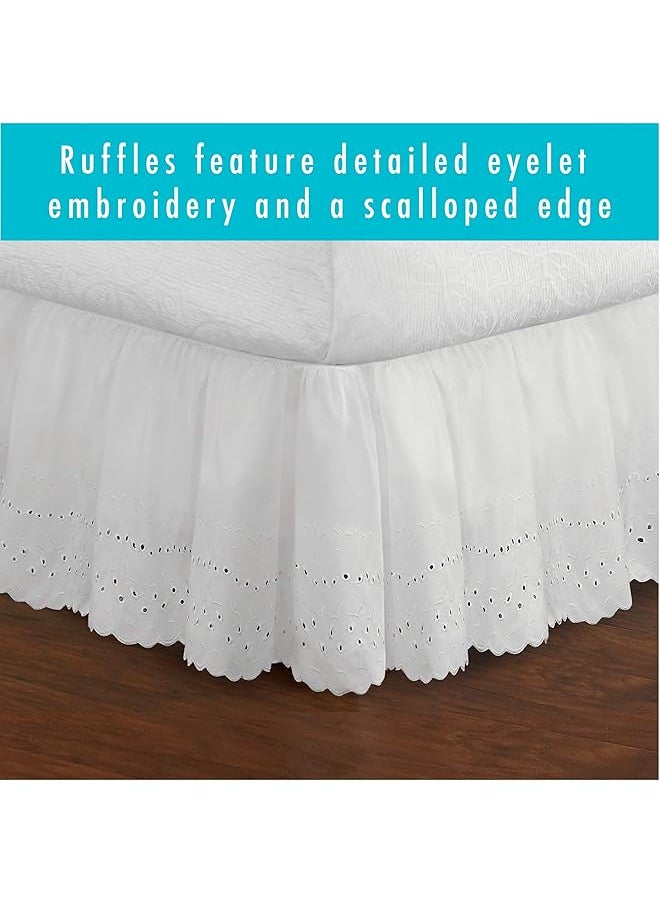 erorex Ideas Ruffled Eyelet Bed Skirt Dust Ruffle With Gathered Styling And Embroidered Details 14 Inch Drop Length Full White  - Image 4