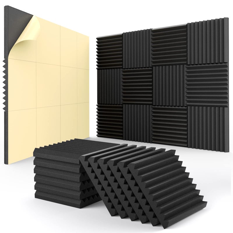 12 Pack Acoustic Panels SelfAdhesive 1 X 12 X 12 QuickRecovery Sound Proof Foam Panels Acoustic Foam Wedges High Density Soundproof Wall Panels for HomeStudioGaming Black