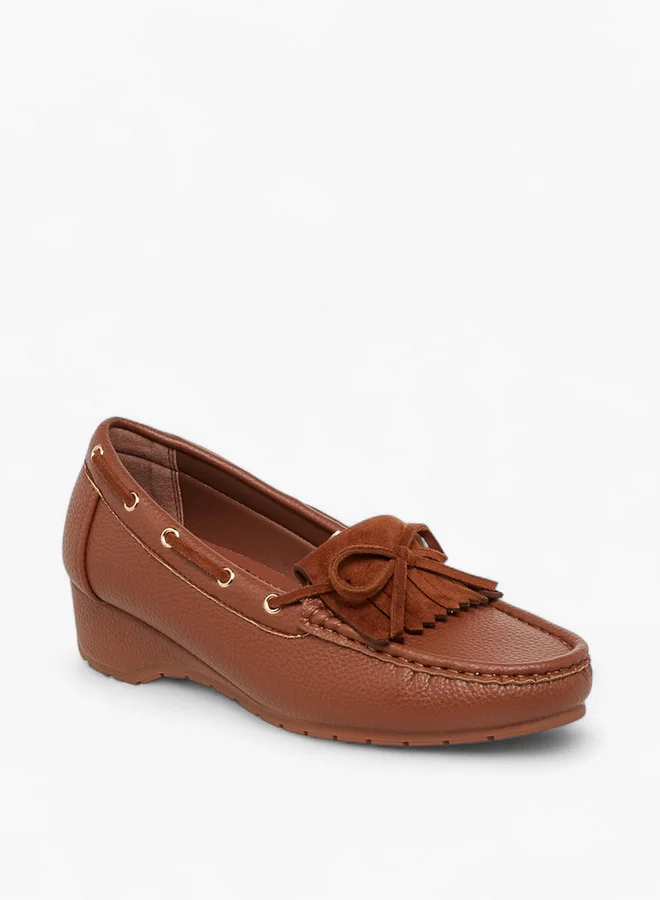 بابريكا Fringe Accent Wedge Heel Loafers