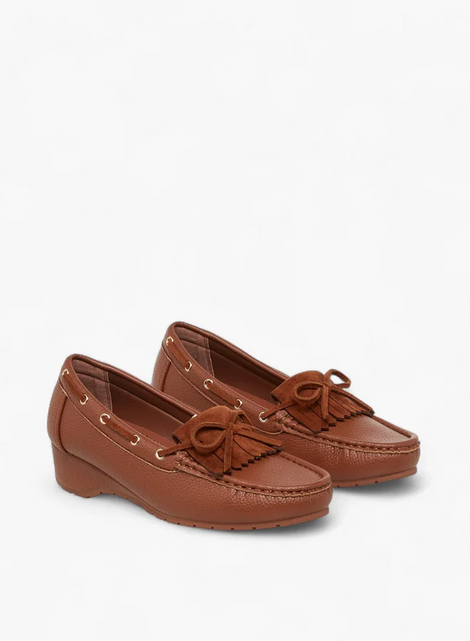 بابريكا Fringe Accent Wedge Heel Loafers